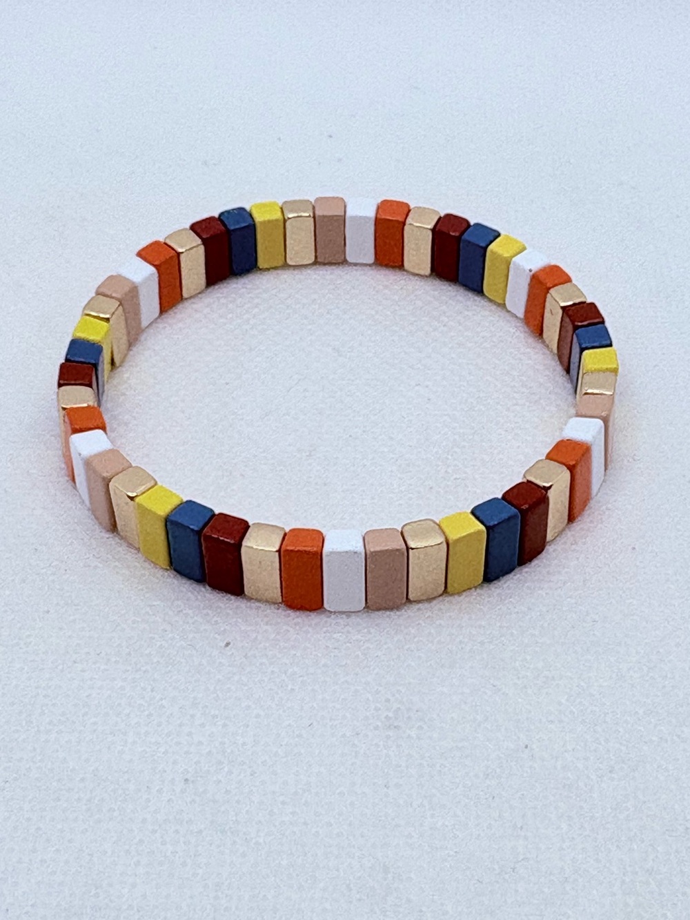 Multi Color Square Tile Enamel Goldtone Stretch Bracelet Fun Stackable Size 6